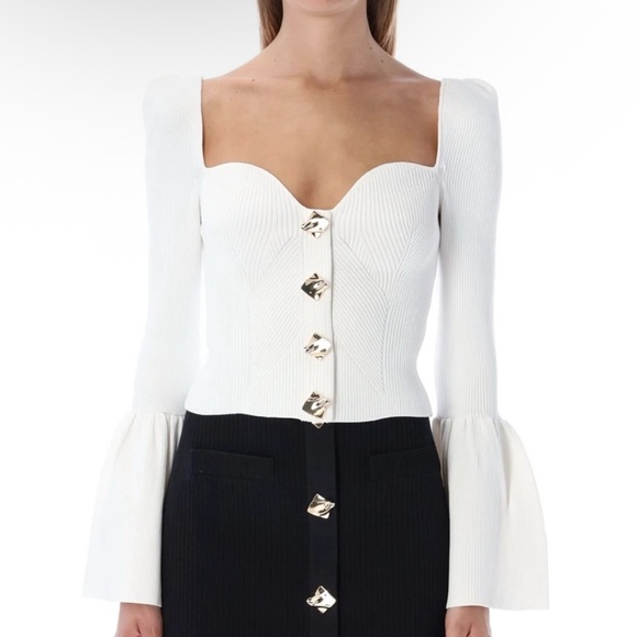 Self Portrait White Ribbed Knit Cardigan - Picture 1 of 6